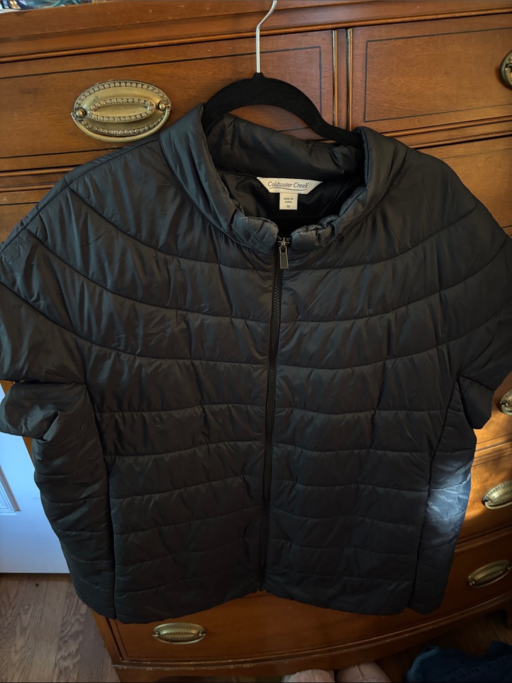 Coldwater Creek Black Quilted Short Sleeved Puffer Jacket